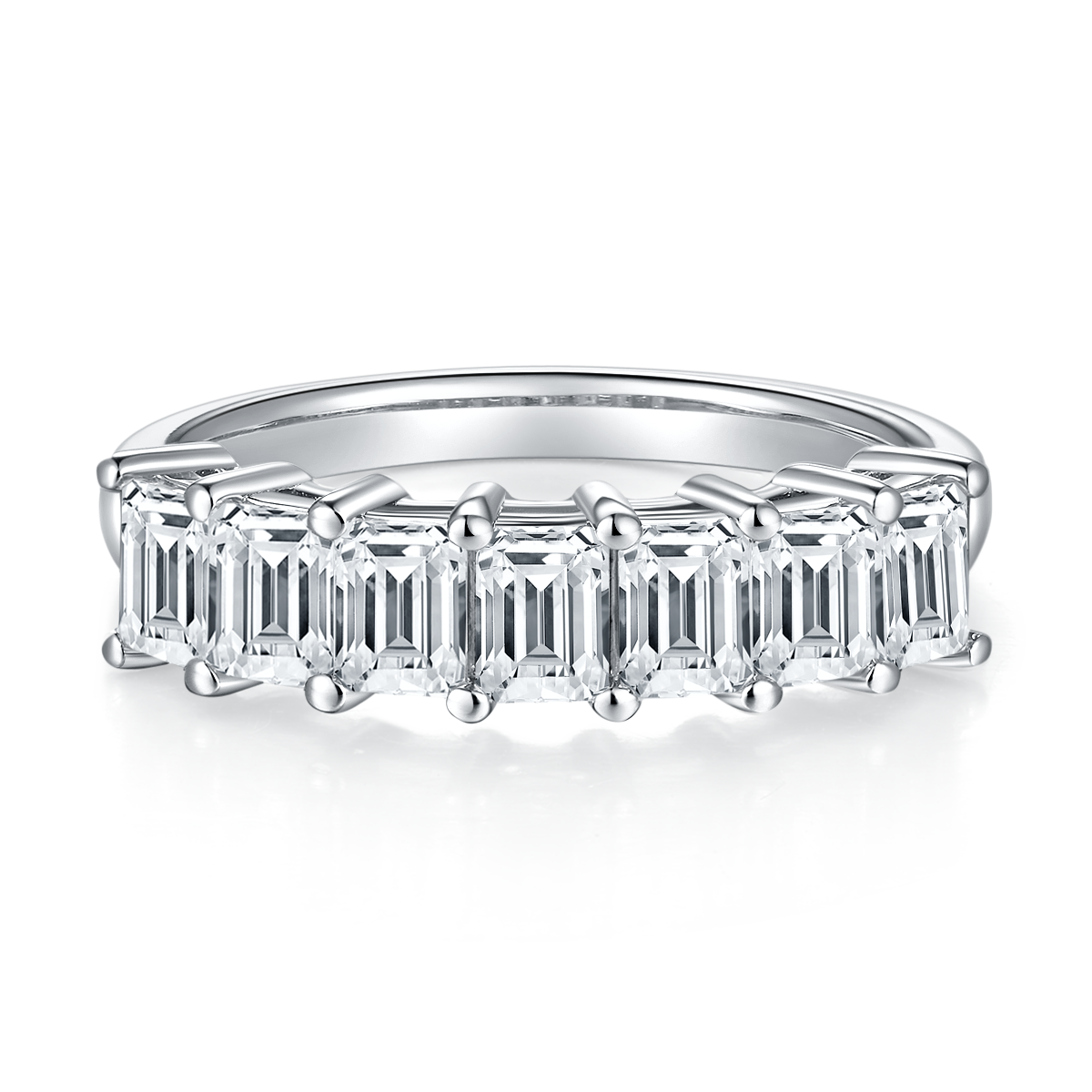 Rectangular S925 Silver Plated Platinum Moissanite Women's Ring 2.1 Carat D-Class